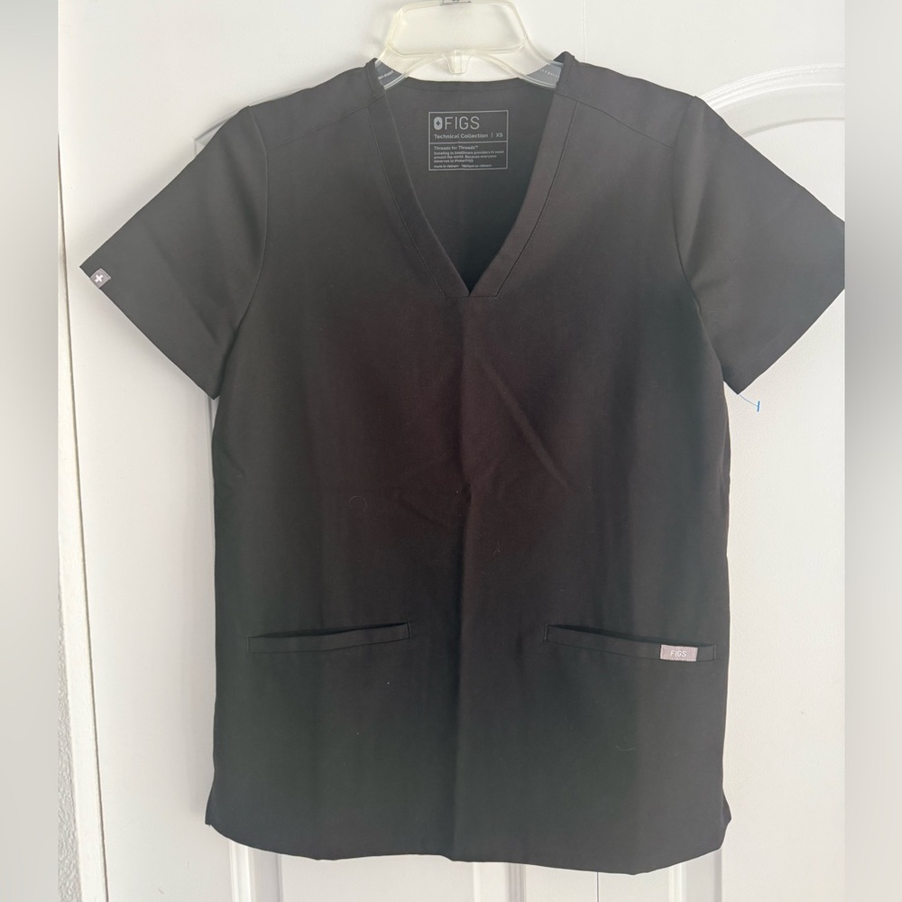 FIGS Scrub Top Women XS Black Casma 3 Pocket V Neck Medical Nurse  FW1100